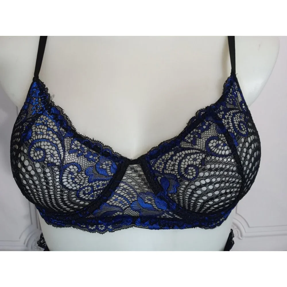 NWT Avid Love 3Pcs/Set Lace Floral Bra+G-string Panties+Garter Belt Plus XXL - Picture 3 of 10